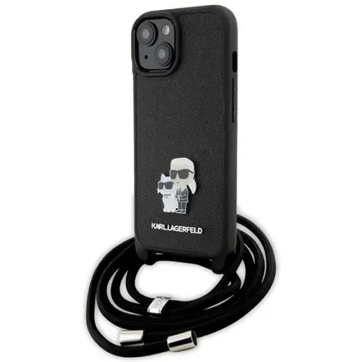 Karl Lagerfeld KLHCP15SSAKCPSK iPhone 15 | 14 | 13 6.1" hardcase czarny|black Crossbody Saffiano Metal Pin Karl & Choupette