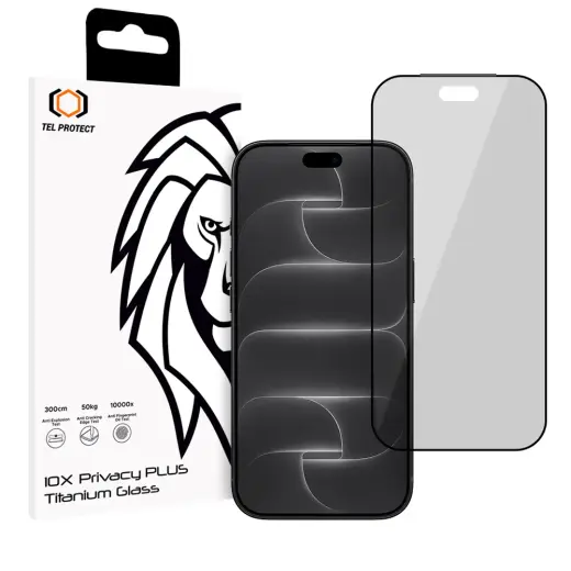 Tel Protect 10X Privacy Plus Titanium karastatud kaitseklaas telefonile iPhone 18 Pro Max (privaatsusefekt)