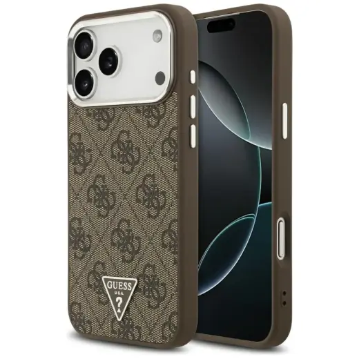 Guess 4G Triangle Logo чехол с поддержкой MagSafe для телефона iPhone 17 Pro Max коричневый