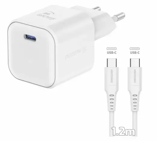 Swissten GaN USB-C 35W PD travel charger | 35W | GaN, PD | USB-C | with USB-C cable