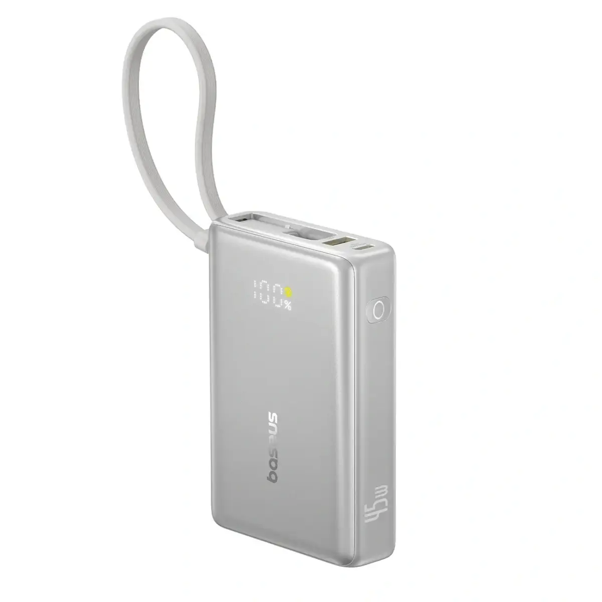 Baseus PicoGo 10000mAh 45W Powerbank with Digital Display and Built-in USB-C Cable - Titanium