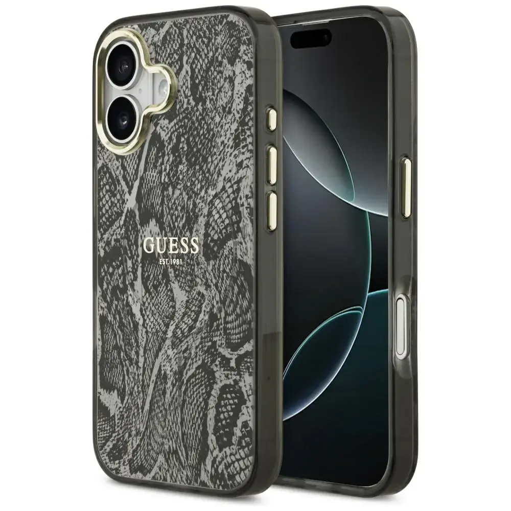 Guess Python Pattern maciņš ar MagSafe atbalstu telefonam iPhone 17 melns