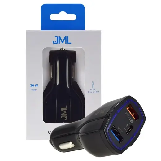 JML CC-111 automašīnas lādētājs Quick Charge 3.0 | USB-C | 2 x USB | 3.1A | 30W melns
