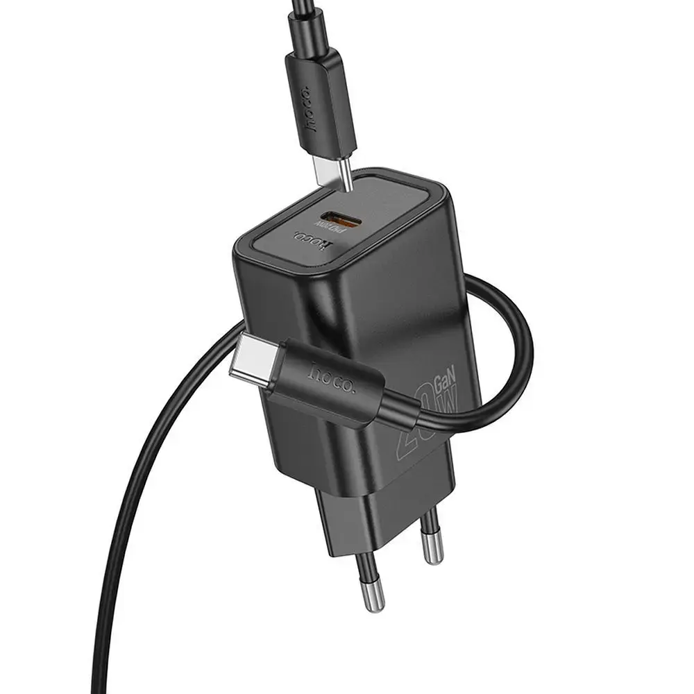 HOCO N60 tīkla lādētājs | 20W | PD, QC | USB-C | ar USB-C uz Lightning vadu komplektā | melns