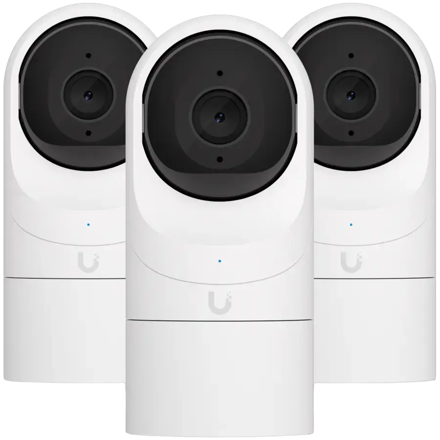 UBIQUITI G3 Flex 3-pack; FHD (2MP) video resolution; Versatile table or ceiling mounting; 6 m (20 ft) IR night vision; Connect and power using PoE; Record audio with an integrated microphone; Weather-resistant (outdoor covered).
