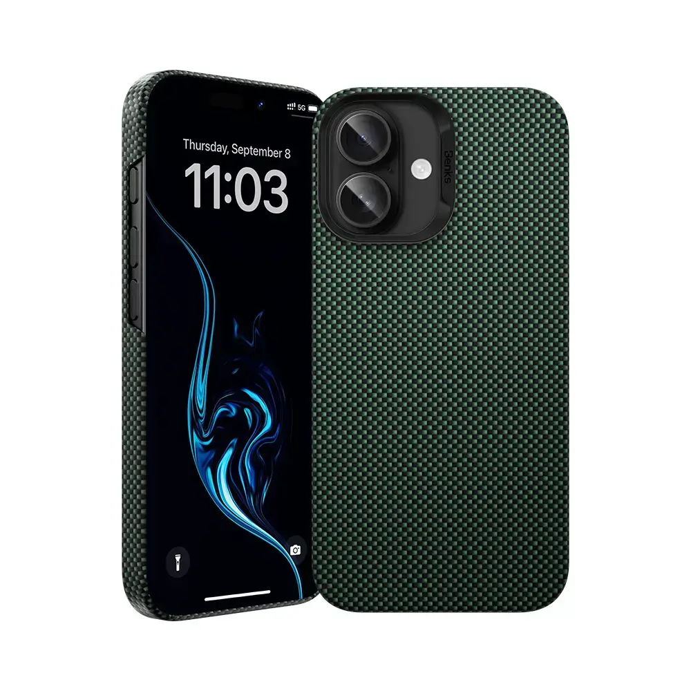 Benks Magnetic Armor Tint Kevlar 1000D maciņš telefonam iPhone 16 Plus zaļš