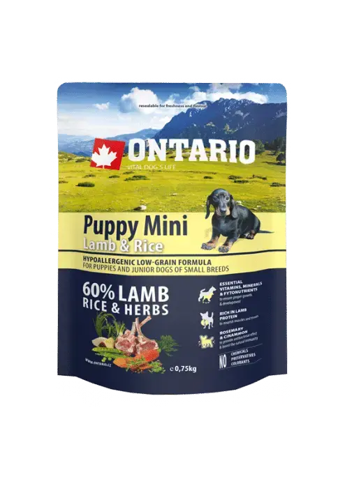 Сухой корм для щенков - Ontario Dog Puppy Mini Lamb and Rice, 0,75 кг