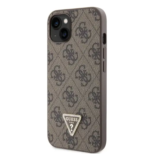 Guess PU 4G Strass Triangle Metal Logo Case for iPhone 15 Brown
