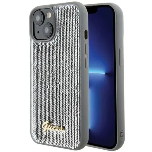 Guess GUHCP15SPSFDGSS iPhone 15 | 14 | 13 6.1" srebrny|silver hardcase Sequin Script Metal