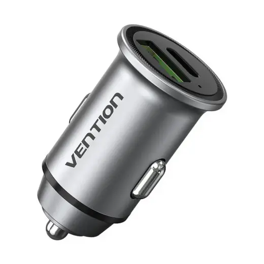 Dual Port Car Charger Vention FFBH0 USB A+C(18|20) Gray