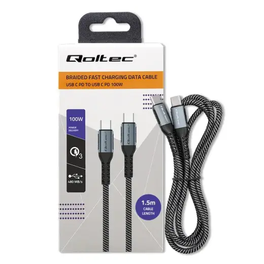 Qoltec datu pārraides un uzlādes vads | USB-C uz USB-C | 100W