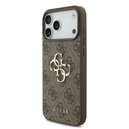 Guess PU 4G Metal Logo maciņš telefonam iPhone 18 Pro brūns