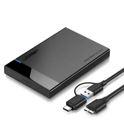 UGREEN US221 SATA External Drive Enclosure HDD 2,5", USB 3.0 + USB-C to micro USB 3.0 (black)