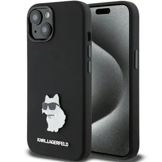 Karl Lagerfeld KLHCP15SSMHCNPK iPhone 15 6.1" black Silicone Choupette Metal Pin