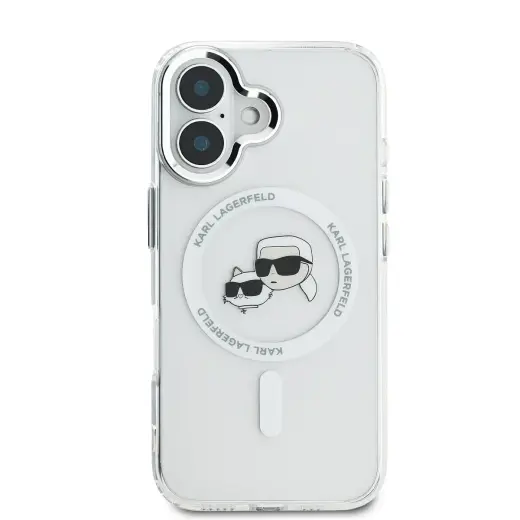 Karl Lagerfeld case for iPhone 16 6,1" KLHMP16SHLSKCH white Hard IML Metal Karl&Choupette Head MagSafe