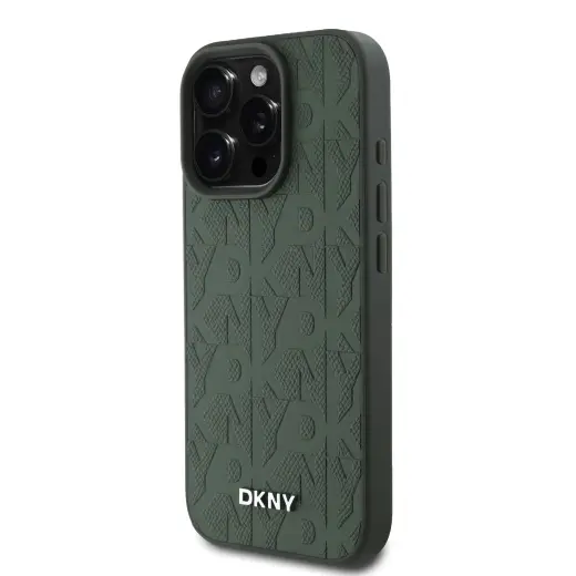 DKNY PU Leather Grid Pattern Magsafe Case for iPhone 16 Pro Max Green
