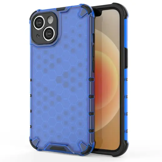 Honeycomb armored hybrid phone case for iPhone 14 blue