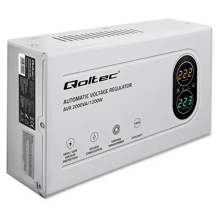 Qoltec Automatic Voltage Stabilizer AVR 2000VA | 1200W | Compact | Toroidal transformer