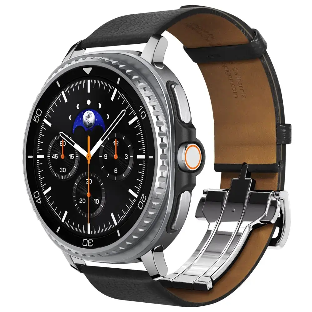 Spigen Enzo viedpulksteņa siksniņa priekš Samsung Galaxy Watch 8/Classic (40/44/46 mm) | āda | melna