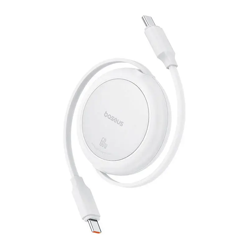 Baseus Free2Pull Mini datu pārraides un uzlādes vads | USB-C uz USB-C | 60W | 1m | balts
