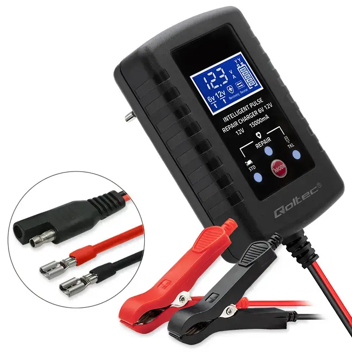 Qoltec Automatic charger for AGM GEL STD 6V/12V battery | 2A | Rectifier with repair function and LED display 