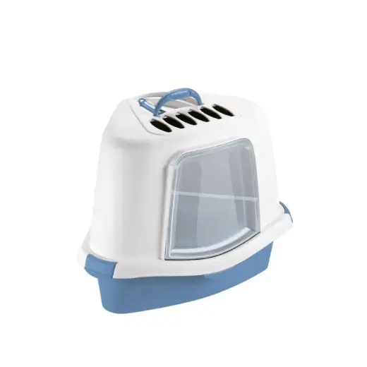 Kaķu tualete stūra slēgtā Sprint Corner Plus 56x40x40cm zila|balta