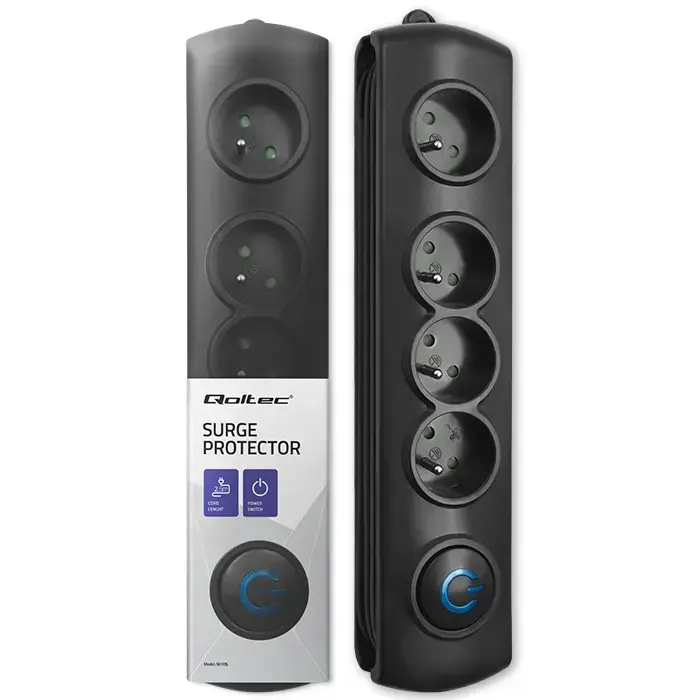 Qoltec Surge protector | 4 sockets | 2.5m | Black