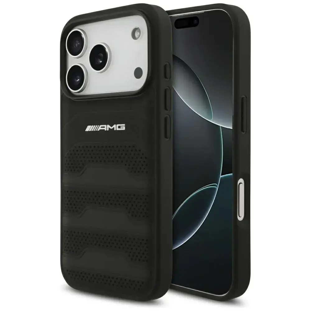 AMG Leather Debossed Lines maciņš telefonam iPhone 17 Pro melns