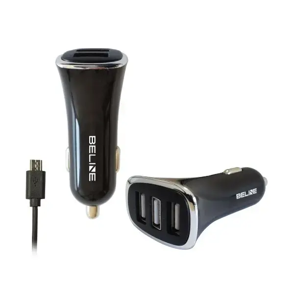 Beline 3xUSB + Micro USB auto lādētājs | 22.5W | Porti: 3xUSB-A, Micro USB | Vads: Micro USB 100cm | Krāsa: Melns