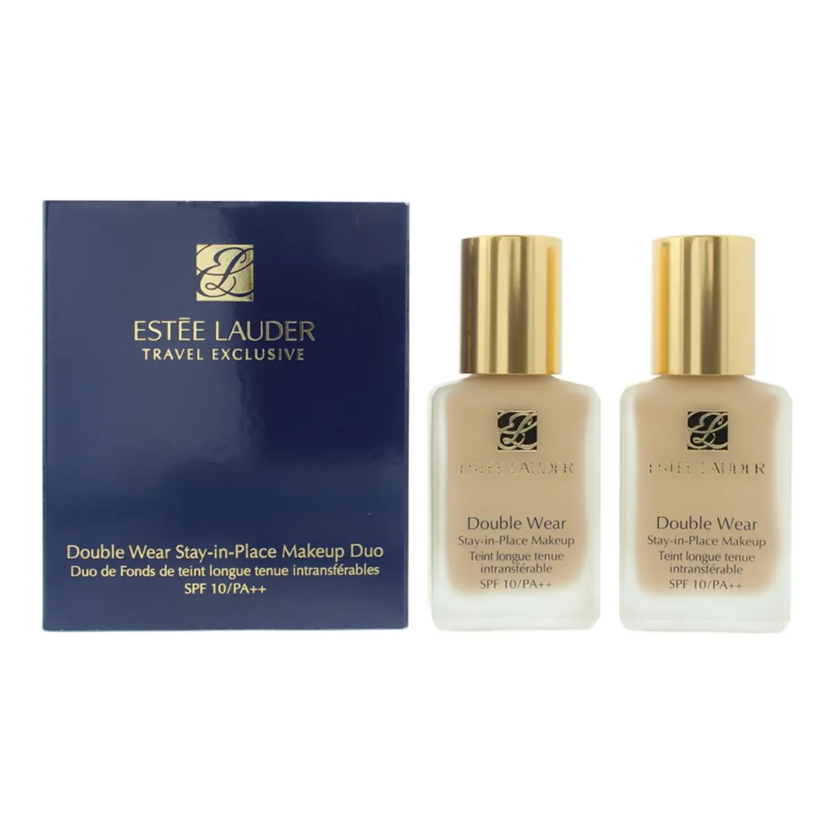 Set Duo, Estee Lauder, Double Wear - Stay-In-Place Makeup, Oil-Free, Matte Finish, Liquid Foundation, 1W2, Sand, SPF 10, 2 pcs, 30 ml