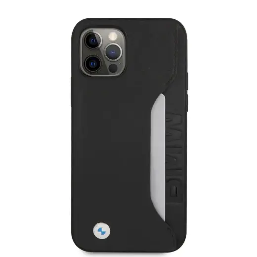 BMHCP12MRCSWK BMW Signature Leather Card Slot Hard Case for iPhone 12|12 Pro 6.1 Black