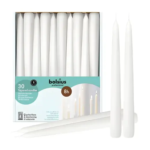 Galda sveces Professional 30gab kastē 250/24mm baltas 