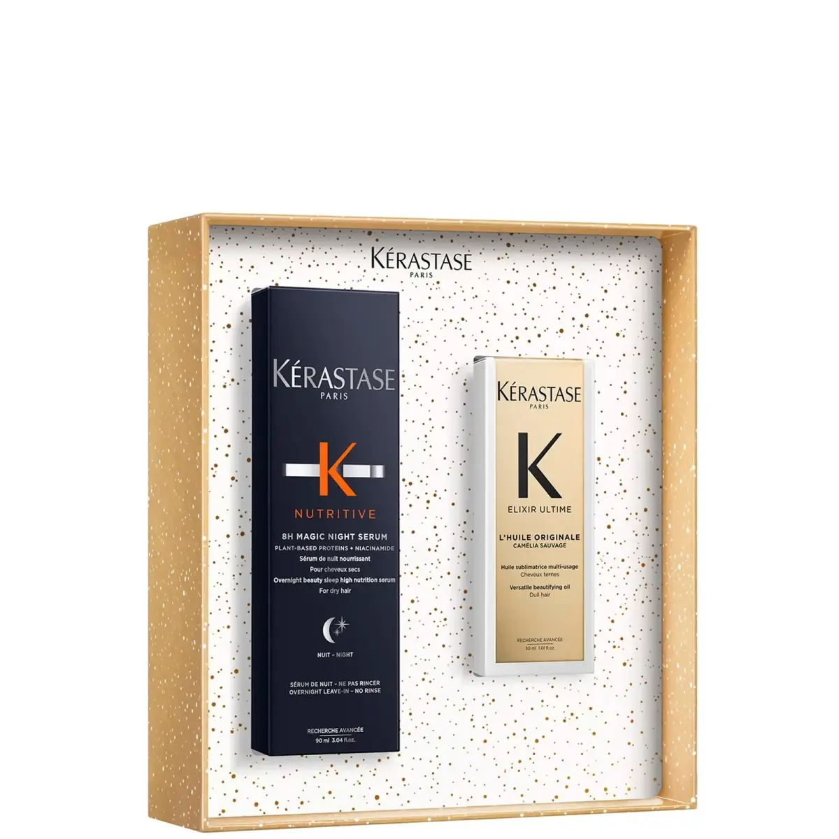 Kérastase Iconics Set for Nourishment, 8H Magic Night Serum with Niacinamide & Travel Size Elixir Ultime Hair Oil