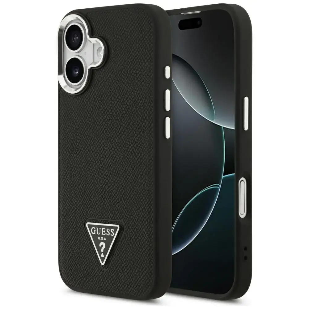 Guess Grained Triangle Logo phone case with MagSafe support for iPhone 17 black