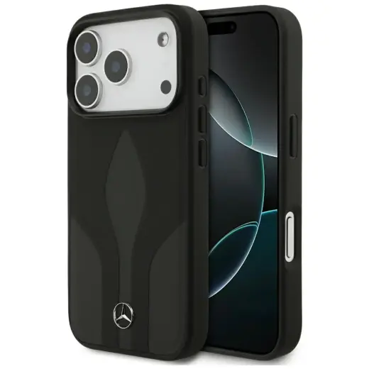 Mercedes Leather The Move maciņš ar MagSafe atbalstu telefonam iPhone 17 Pro melns