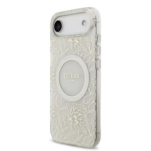 Guess IML Flowers Allover Strap чехол с поддержкой MagSafe для телефона iPhone 17 Air белый