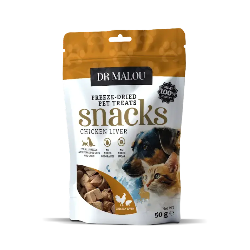 Gardumi suņiem un kaķiem - DR Malou, Freeze-dried chicken liver for dogs and cats 50g