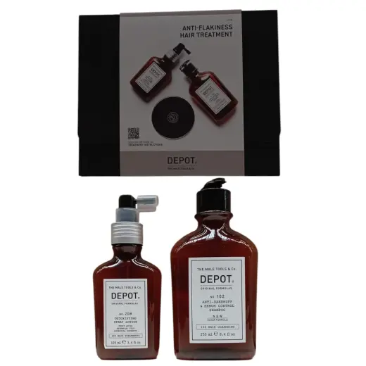 Consumer Kit C Set Depot: 100 Hair Cleansing No. 102, Botanical Complex, Hair Shampoo, Anti-Dandruff & Sebum Control, 250 ml + 200 Hair Treatments No. 208, Botanical Complex, Leave-In Scalp Treatment Lotion, For Detoxing, 100 ml
