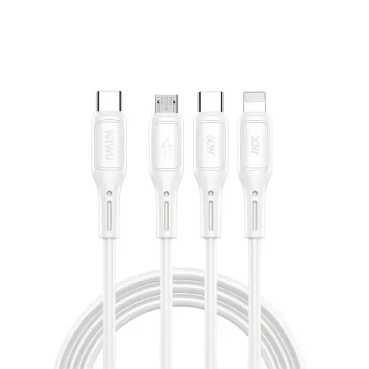 WiWU WI-C046E 3-in-1 data transfer and charging cable | USB-C to USB-C, Micro USB, Lightning | 60W | 1m | white