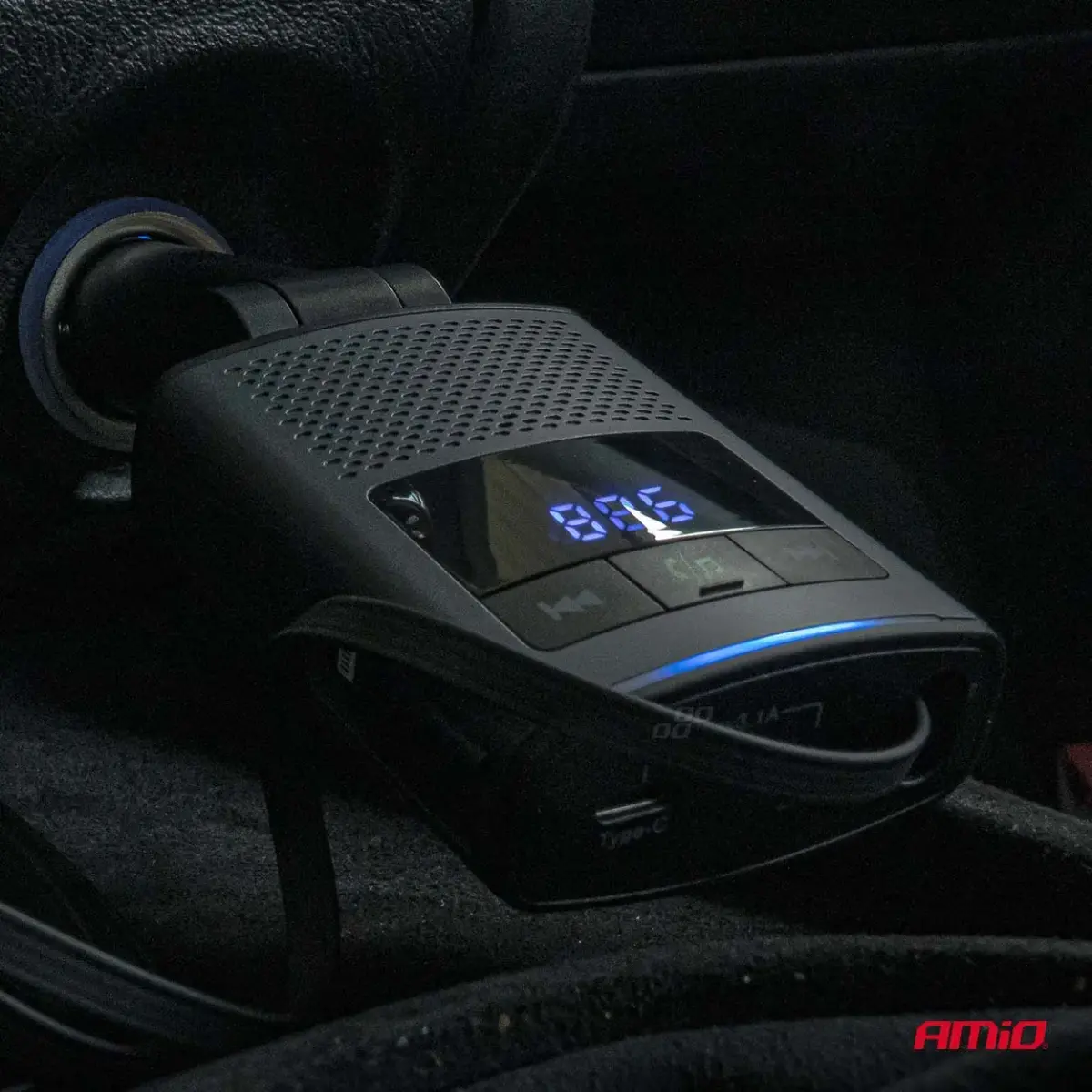 Car FM Transmitter 1×USB-A 1×USB-C 12V 24V AMIO-04656