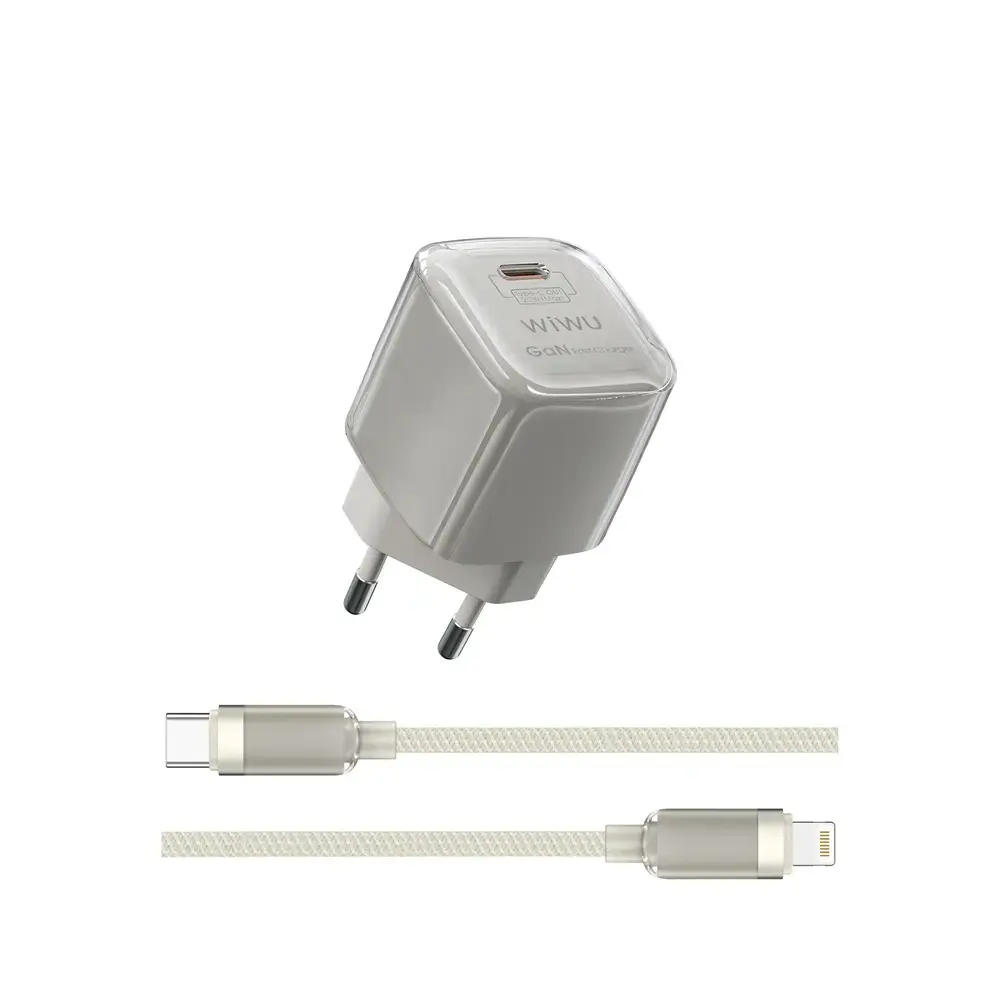 WIWU Jello travel charger | 30W | GaN | USB-C, Lightning | with USB to Lightning cable included