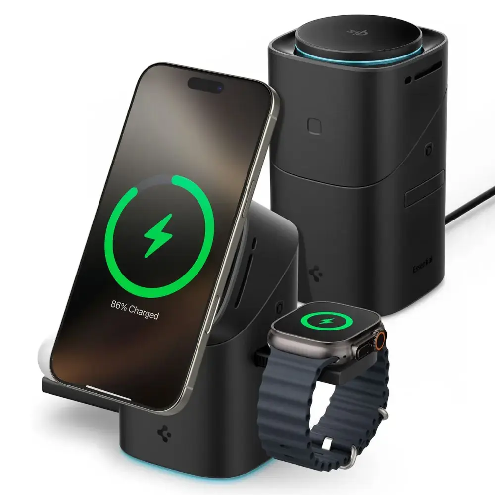 Spigen Essential EF223MS 3-in-1 bezvadu lādētājs | Qi 2 | melns