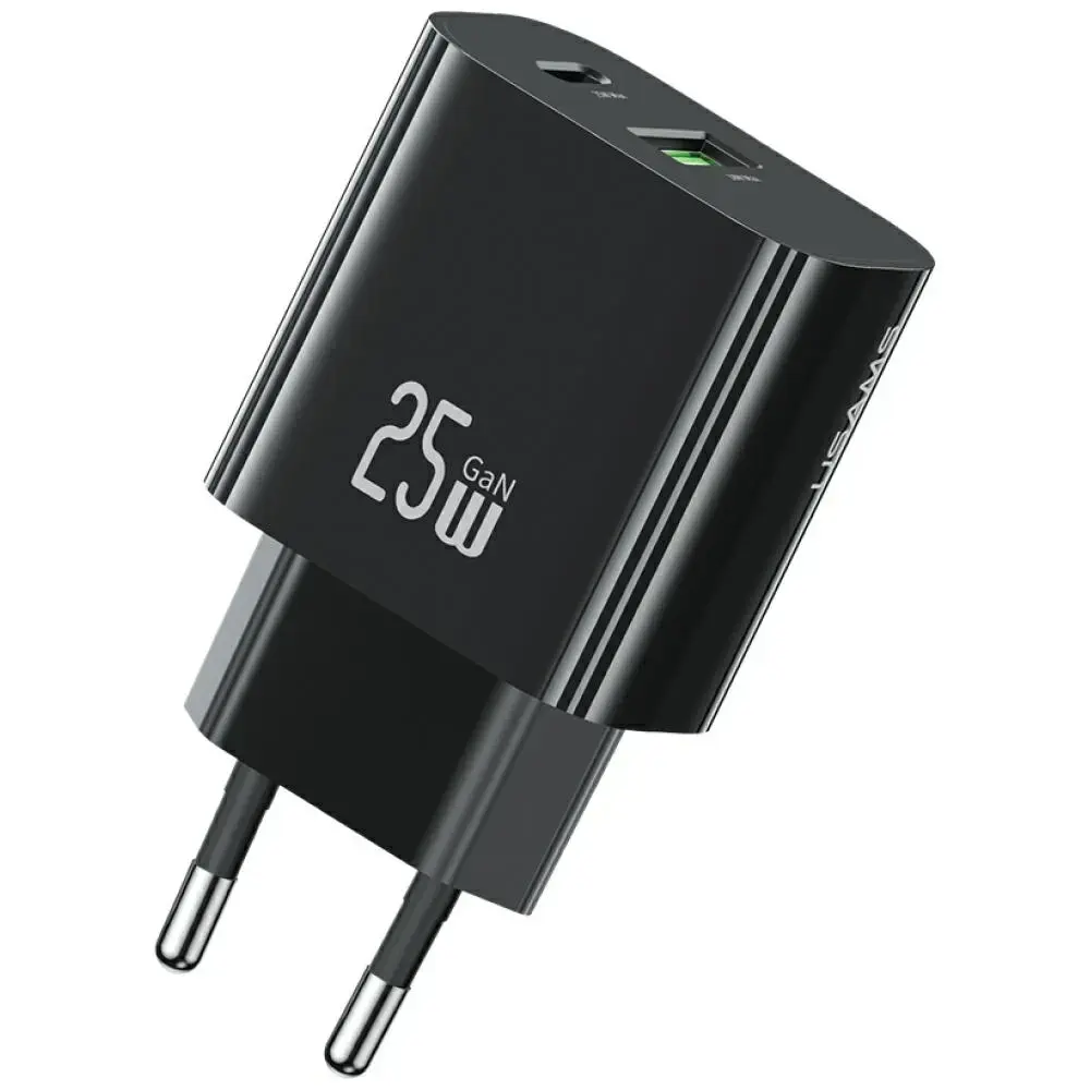 USAMS tīkla lādētājs CC315 | T65 25W | 1xUSB-C 1xUSB-A | ātrā uzlāde melns