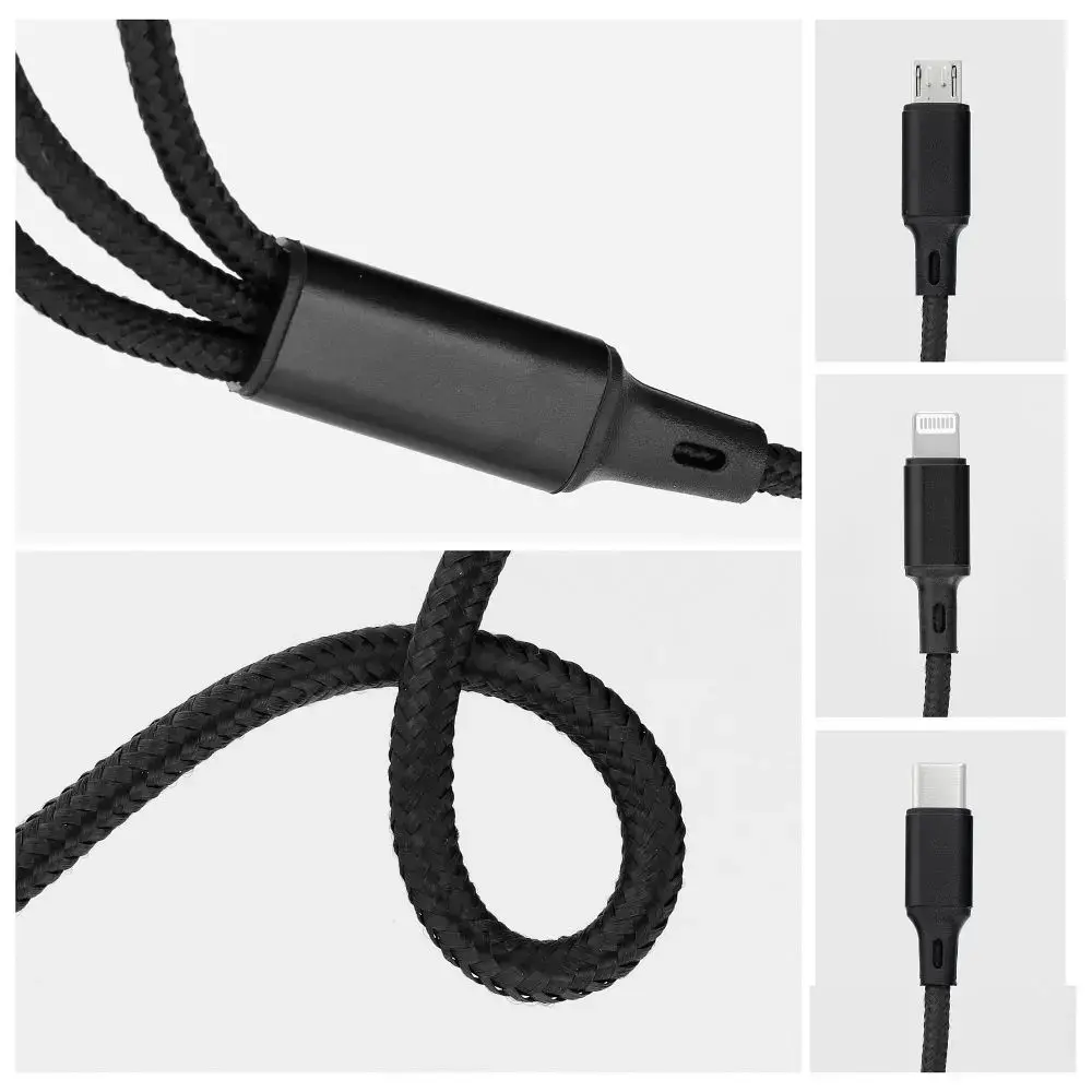 C171 3-in-1 datu pārraides un uzlādes vads | USB-C uz Lightning, USB-C, Micro USB | 12W | 1.2m | melns