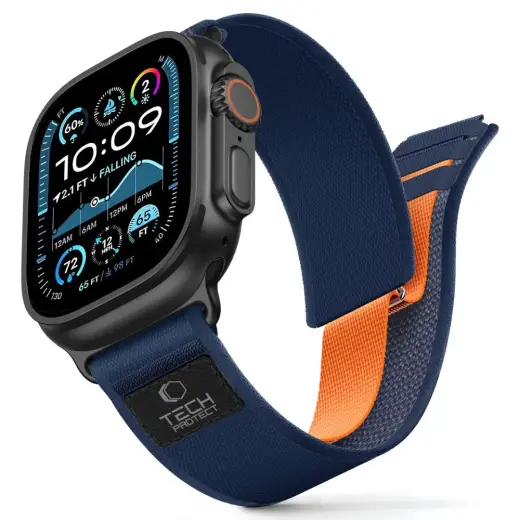 Tech-Protect viedpulksteņa siksniņa priekš Apple Watch 8/9/10/11/SE/Ultra (44/45/46/49 mm) | neilons | tumši zila/oranža