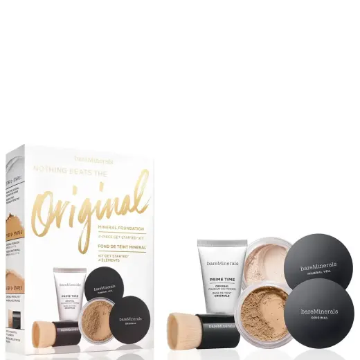 Nothing Beats The Original Set BareMinerals: BareMinerals, Setting, Powder Brush + Mineral Veil, Matte Finish, Loose Setting Powder, Golden Tan, 2 g +  + Prime Time, Vitamin E, Smooth Wear, Foundation Primer, Golden Tan, 15 ml