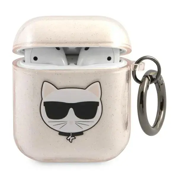 KLA2UCHGD Karl Lagerfeld TPU Glitter Choupette Head Case for Airpods 1|2 Gold