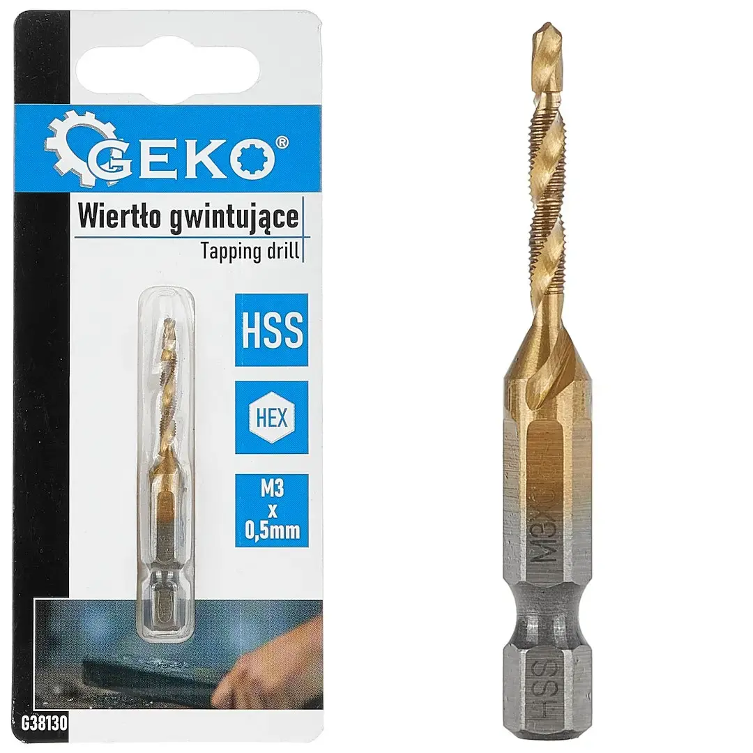 HSS M3 x 0.5mm vītņurbis ar HEX stiprinājumu