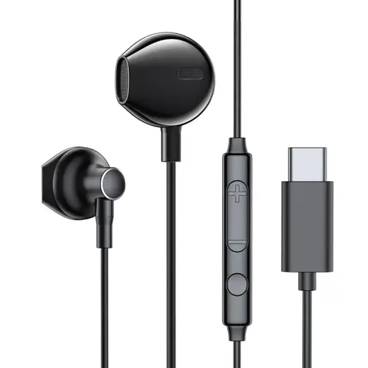 Joyroom in-ear USB Headphones Type C with remote control and microphone black (JR-EC03 Black)