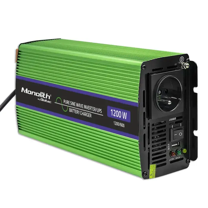 Qoltec Pure Sine Wave Inverter Monolith | battery charger | UPS | 600W | 1200W | 12V to 230V